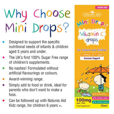 Natures Aid Vitamin C Mini Drops for Infants and Children Immune Health Sugar Free 50 ml