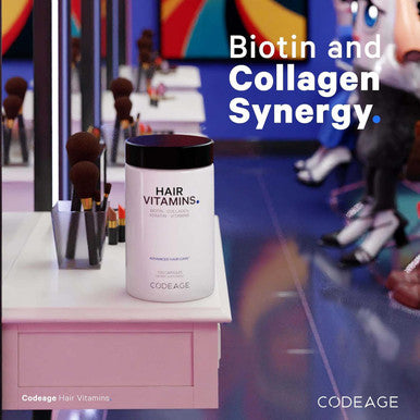 Codeage Hair Vitamins 10000 mcg Biotin Keratin Collagen Vitamin A B12 C D3 E Zinc Turmeric Probiotics Enzymes Inositol - Hair Care Support - Healthy Hair Supplement Pills - 120 Capsules