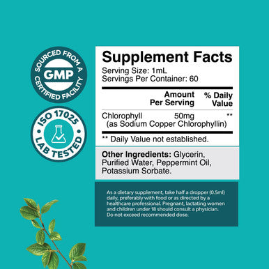 Natures Craft Vegan Liquid Chlorophyll Drops - Super Concentrated Mint Flavored Chlorophyll Liquid Drops - Internal Cleanser Digestive Support Immune Health and Whole Body Detox and Cleanse Support (60 Servings)
