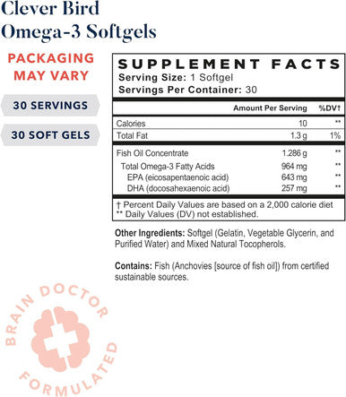 Best Nest Wellness Omega 3 Fish Oil DHA + EPA Fatty Acids Brain Health Support Supplement 956mg Gluten Non-GMO EPA DHA Omega 3 Supplement 30 Softgels