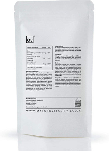 Zinc, Copper & Vitamin C Tablets | General Health & Hair, Skin and Nails | Oxford Vitality