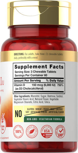 Carlyle Chewable Vitamin D3 6000 Iu Tablets | 180 Count | Natural Berry Flavor | Vegetarian, Non-Gmo And Gluten Free