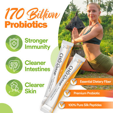 AFC Japan Cho Renew -170 Billions Patented Probiotics, 3X More Effective, with Silk Peptide & Fiber, for Clearer Skin, Stomach Resistant, No Need for Refrigeration, 15 sachets