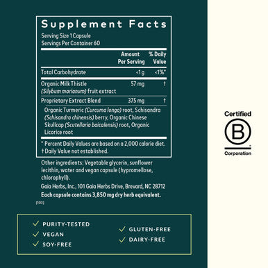 Gaia Herbs Liver Health Vegan Liquid Capsules 60 Count Daily Liver Detox Supplement Antioxidant Source with Organic Milk Thistle Turmeric (Curcumins) Licorice Root