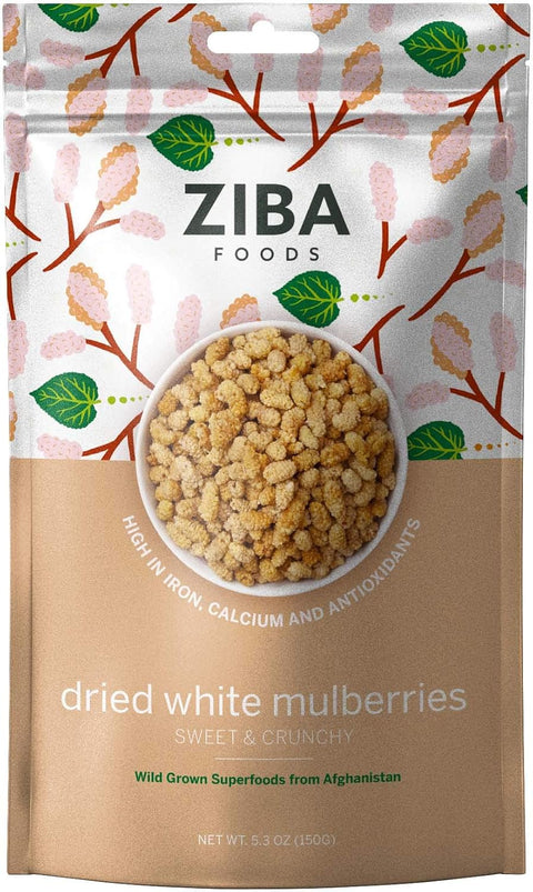 Ziba Foods Wild Grown Dried Mulberries | Non-GMO, Vegan, Whole 30 Friendly & Paleo, White Mulberry Dried Fruit Pack | Wild Grown Superfood Naturally High In Immune Boosting Antioxidants, 5.3 oz