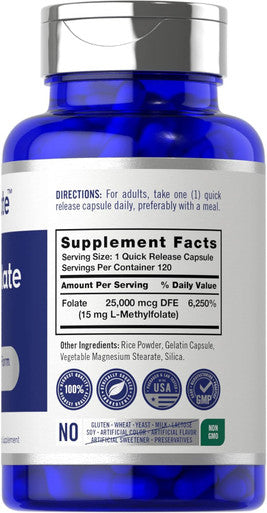 Carlyle L Methylfolate 15mg | 120 Capsules | Value Size | Max Potency | Optimized and Activated | Non-GMO Gluten | Methyl Folate 5-MTHF | by Opti-Folate