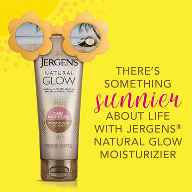 Jergens Natural Glow Sunless Tanning Lotion, Self Tanner, Medium to Deep Skin Tone, Daily Moisturizer, 7.5 Ounce, featuring Antioxidants and Vitamin E