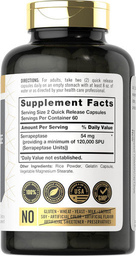 Carlyle Serrapeptase 120000 SPU | 120 Capsules | Supports Sinus Health | Gluten Enzyme Supplement