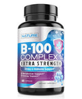 Built Nature Vitamin B Complex - All B Vitamins B1, B2, B3, B5, B6, B7, B9, B12, Folic Acid, Vitamin C - Super B-100 Supplement - Immune, Energy & Metabolism Support, Vegan, Non-Gmo, Gluten Free, 60 Capsules