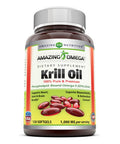 Amazing Omega Krill Oil With Omega 3S Epa, Dha Phospholipids And Astaxanthin 1000Mg Per Serving 120 Softgels (Non-Gmo,Gluten Free) - Supports Heart, Joint & Brain Health