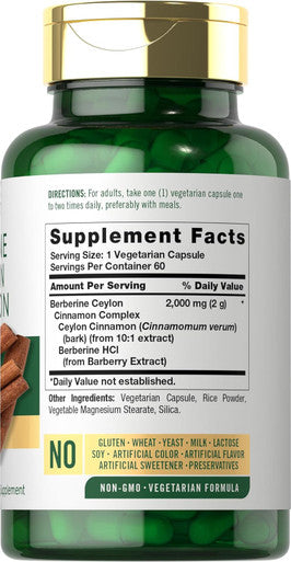 Carlyle Berberine with Ceylon Cinnamon | 2000mg Complex | 60 Capsules | Vegetarian Non-GMO Gluten