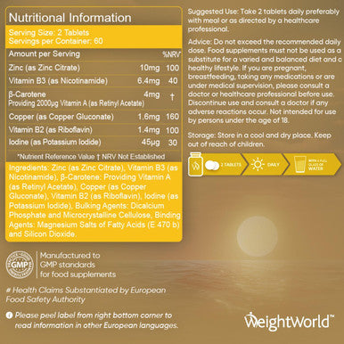 Weightworld Tanning Tablets - 120 Tablets - Beta Carotene Tanning Accelerator with Vitamin B2 & B3 Zinc Copper & Iodine - for Sun-Kissed Glow - Lotion & Oil Alternative - Gluten- & Non-GMO - Made in The UK