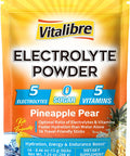 Vitalibre Electrolytes Powder Packets Magnesium, Potassium, Sodium, Vitamin C For Rapid Hydration Zero Sugar & Keto 16 Stick Packs Pineapple Pear Flavor