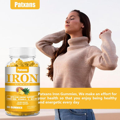 2 Packs 100Mg Iron Supplement Gummies For Women & Men - With Vitamin A, C, B - Blood Builder &Energy Support For Iron Deficiency, Anemia, Adults &Children, Vegan, Pineapple Flavor Gummy, 120Ct