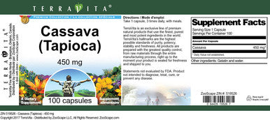 Terravita Cassava (Tapioca) - 450 Mg (100 Capsules, Zin: 519526)