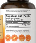 Carlyle Zinc 50mg | 300 Tablets | Vegetarian Non-GMO and Gluten Supplement | Zinc Gluconate | High Potency Formula