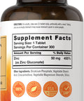 Zinc 50Mg | 300 Tablets | Vegetarian, Non-Gmo, And Gluten Free Supplement | Zinc Gluconate | High Potency Formula | By Carlyle