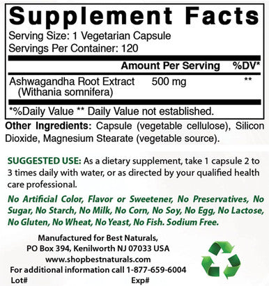 Best Naturals L-Theanine 200mg & Ashwagandha Extract 500 Mg