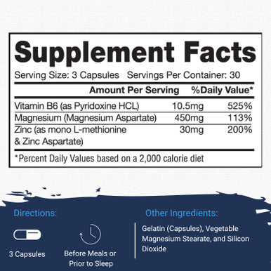 Gaspari Nutrition ZM-Complex: Nighttime Muscle Recovery and Healthy Sleep Support for Men and Women - Zinc, Magnesium, Vitamin B-6, 90 Capsules