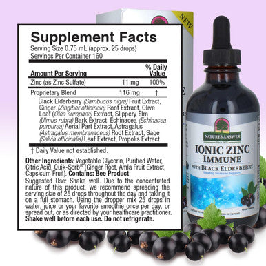 Nature'S Answer Ionic Zinc Immune with Black Elderberry 4 oz Extract with Slippery Elm Echinacea Astragalus Sage 160 Servings per Bottle