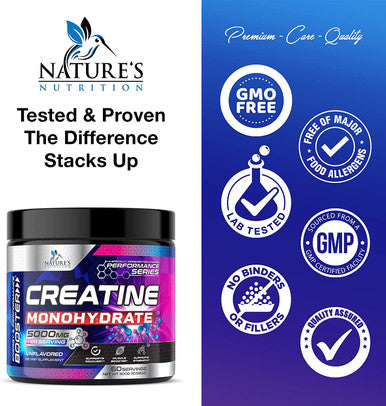 Creatine Monohydrate Micronized Powder 5000mg Per Serv (5g) - Keto Friendly Workout Supplement, Pure Unflavored, Vegan, Nature's Creatine Pre Workout Supplements - 300 Grams - 60 Servings