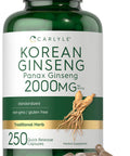 Carlyle Korean Ginseng Extract Capsules 2000 Mg | 250 Capsules | Non-Gmo And Gluten Free Formula | Standardized Panax Ginseng