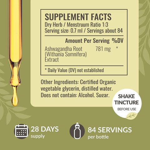 Herbamama Ashwagandha Liquid Drops - Vegan Ashwagandha Root Extract For Calm & Mood Support - Non-Gmo Alcohol & Sugar- Calming Supplement For Adults 28-Day Supply