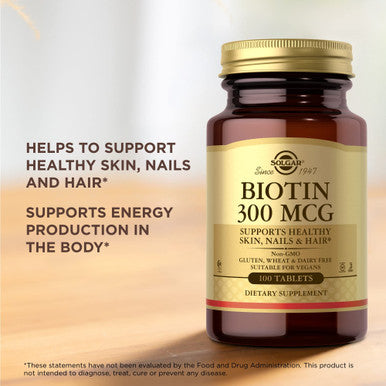 Solgar Biotin 300 Mcg - 100 Tablets Pack Of 3 - Supports Healthy Skin Nails & Hair - Non-Gmo Vegan Gluten Free Dairy Free Kosher Halal - 300 Total Servings
