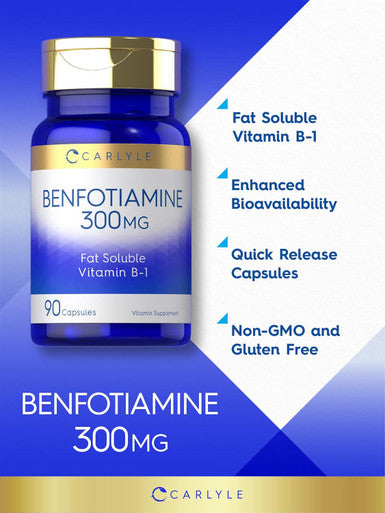Carlyle Benfotiamine 300mg | 90 Capsules | Fat Soluble Vitamin B-1 | Non-GMO Gluten
