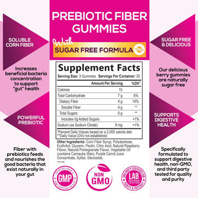 Fiber Gummies - Sugar-Free Gummy Supplement, 4g Soluble Fiber per Serving - Natural Prebiotic Fiber Supplement Supports Daily Digestive Health & Regularity - Raspberry Flavor Gummy - 60 Gummies