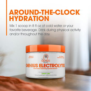 Genius Electrolytes Powder Drink Mix, Lemon Lime, 30 Servings - Hydration Booster & Endurance Supplement with Potassium, Magnesium & Zinc - Free & No Sweeteners or Dyes