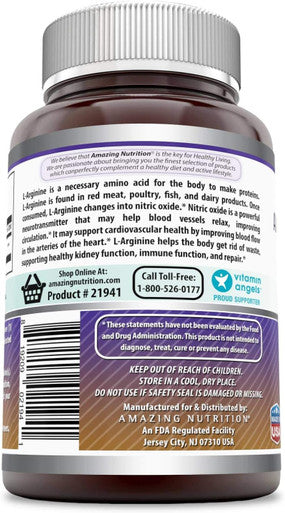 Amazing Nutrition Formulas L-Arginine Supplement | 500 Mg Per Serving | Capsules | Amino Acid Supplement for Men & Women | Non-GMO | Gluten | Made in USA (500 Count)