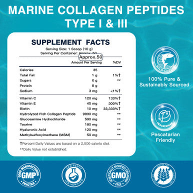 Drfoster Marine Collagen Peptides Powder With Msm + Gc Multi Type 50 Servings