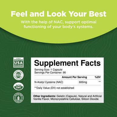 Natures Craft NAC Supplement N-Acetyl Cysteine with Vanilla - Detox Cleanse Liver Supplement with Amino Acids for Liver Detox and Kidney Cleanse - High Absorption NAC 600mg Amino Acids Supplement for Liver Support