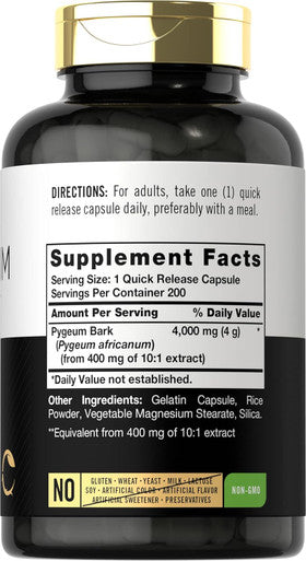 Carlyle Pygeum Africanum Bark | 200 Capsules | High Potency Extract | Non-GMO Gluten Supplement