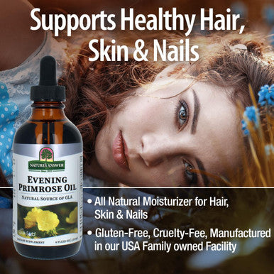 Nature'S Answer Liquid Evening Primrose Oil 4oz Liquid | Cold Pressed | Essential All Natural Moisturizer for Hair Skin Nails | Rosacea Psoriasis Eczema Relief | Single Count