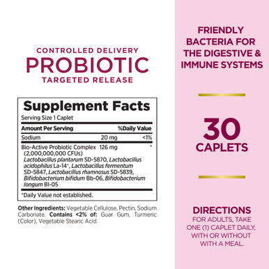 Nature's Bounty Probiotic Controlled Delivery Dietary Supplement Supports Digestive Intestinal And Immune Health 30 Caplets
