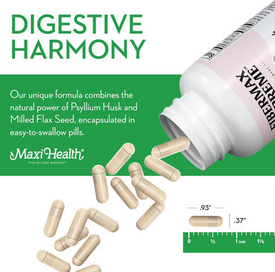 Maxi Health Maxi Fiber for Adults - Kosher Daily Fiber Supplement - 1500 mg Fiber Capsules for Men and Women with Psyllium Husk - Dietary Fiber Pills (180 Count)