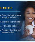 ReLife Extra Care Probiotic Ultimate Flora Extra Care Shelf Stable Probiotic Supplement Gluten Dairy Soy 50 Billion Cfu 60 Vegetarian Capsules 120 Count