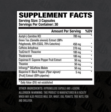 Burn XT Black Thermogenic Fat Burner Weight Loss Supplement Appetite Suppressant Nootropic Energy Booster W/TeaCrine Premium Acetyl LCarnitine Green Tea Extract Capsimax 90 Veg Diet Pills