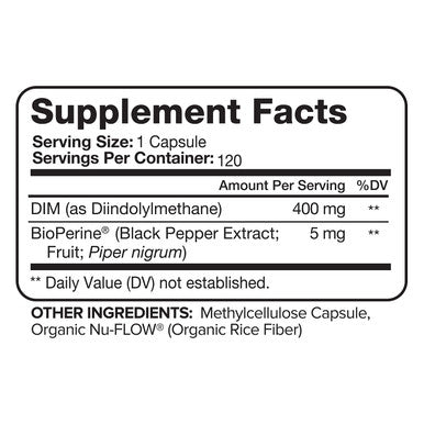 Nutrivein DIM Supplement 400mg Diindolylmethane Plus Bioperine - Maintain Hormone Balance with Estrogen for Menopause and Middle Age - Supports Acne and PCOS Treatment Men & Women