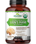 Zazzee USDA Organic Lion's Mane 20:1 Extract 30% Polysaccharides 16,000 mg Strength 120 Vegan Capsules Nootropic for Brain Health Focus Memory Concentration and Immune Support Made in The USA