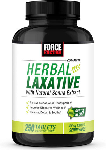 Force Factor Herbal Laxative for Constipation Relief for Adults Digestion Supplement Made with Senna to Cleanse Detox and Soothe Laxatives for Constipation for Women and Men 250 Tablets