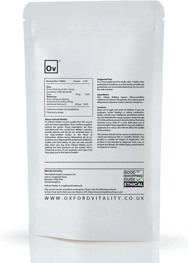 Selenium 200mcg and Zinc 15mg Supplement | Hair Skin and Nails Support | by Oxford Vitality