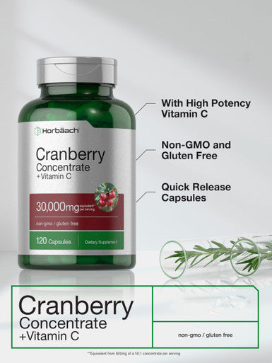 Horbaach Cranberry Concentrate Extract Pills + Vitamin C 120 Capsules