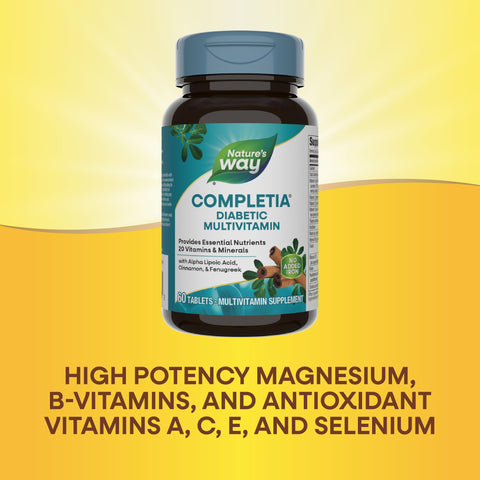Nature'S Way Completia Diabetic Multivitamin Provides Essential Nutrients With Alpha Lipoic Acid Cinnamon Fenugreek Taurine Lutein High Potency B-Vitamins 60 Tablets (Packaging May Vary)