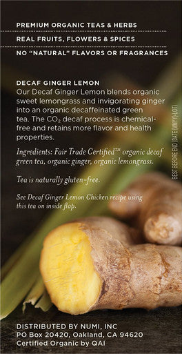 Numi Organic Tea Decaf Ginger Lemon Green Tea 16 Count (Pack of 3) (Packaging May Vary)
