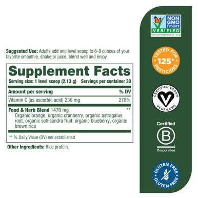 MegaFood Daily C-Protect Nutrient Booster Powder - Immune Support - Vitamin C Powder - Drink Mix With Vitamin C Real Food & Herbs - Vegan Non-Gmo Without 9 Food Allergens - 2.25 Oz (30 Servings)