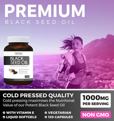 Black Seed Oil 120 Softgel Capsules NonGMO Vegetarian Premium ColdPressed Nigella Sativa Producing Pure Black Cumin Seed Oil with Vitamin E 500mg Each 1000mg Per Serving