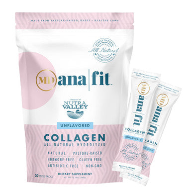 MD Ana Fit - Grass-Fed Hydrolyzed Collagen Peptides Powder, Non-Gmo Dairy, Hormone Free & Gluten Free, Pasture Raised, Unflavored, 30 Stick Packs (360G)